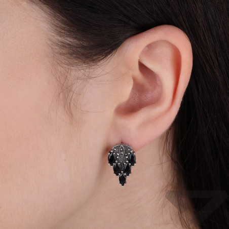 Kolczyki srebrne 925 z markazytami i onyksem