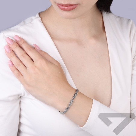 Bransoletka srebrna prostokąty wysadzane markazytami próba 925