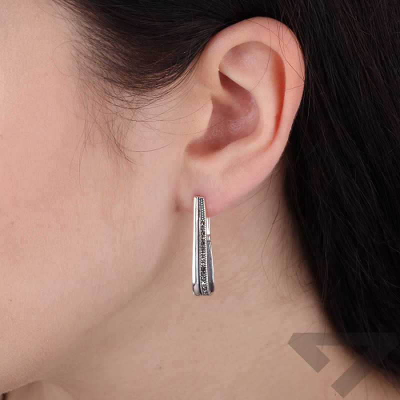 Kolczyki srebrne 925 wiszące owale z markazytami