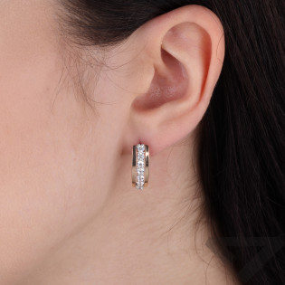 Kolczyki srebrne Line z paskiem cyrkonii i blaszkami ze złota 375