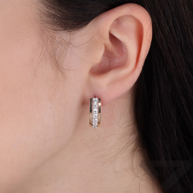 Kolczyki srebrne Line z paskiem cyrkonii i blaszkami ze złota 375