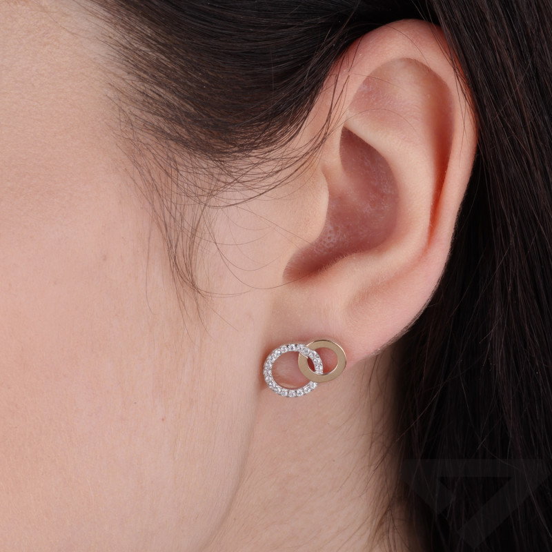 Kolczyki srebrne klanówki kółko cyrkonie i kółko gładkie z blaszką 375