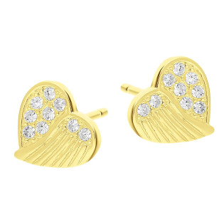 Kolczyki serduszka z cyrkoniami i skrzydłem srebro 925 z powłoką koloru złotego