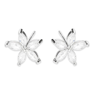 Kolczyki kwiatek z białymi cyrkoniami srebro 925