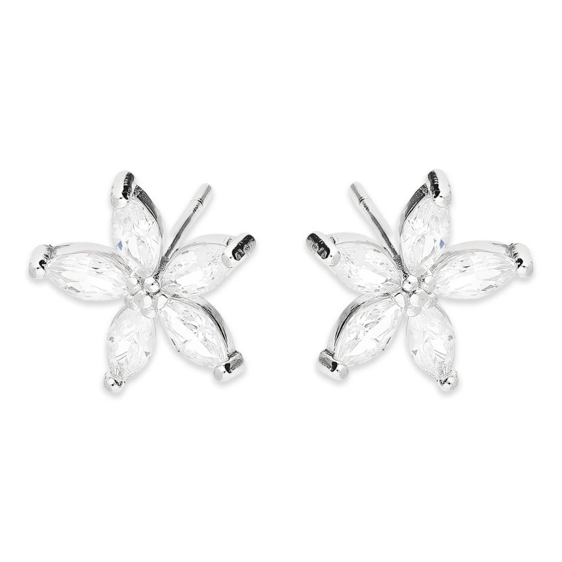 Kolczyki kwiatek z białymi cyrkoniami srebro 925