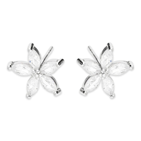 Kolczyki kwiatek z białymi cyrkoniami srebro 925