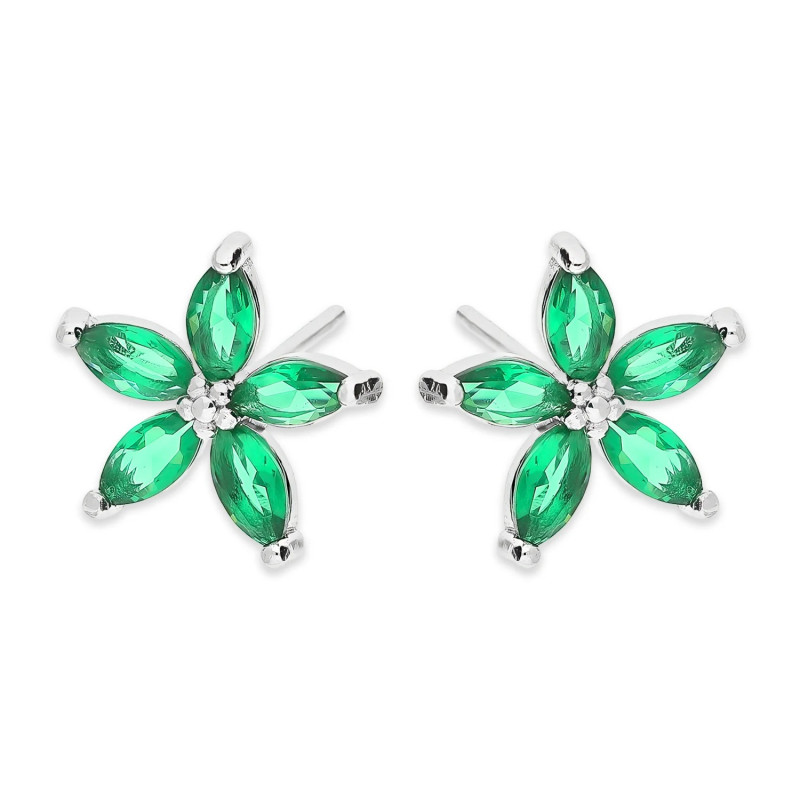 Kolczyki kwiatki cyrkonia zielona srebro 925