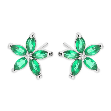 Kolczyki kwiatki cyrkonia zielona srebro 925