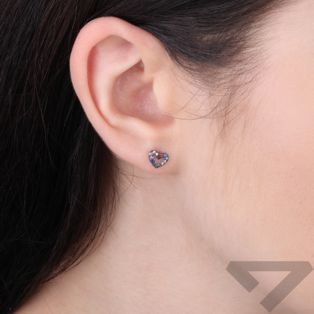 Kolczyki serce ramka z kolorowymi cyrkoniami, srebro 925