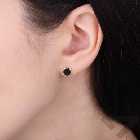 Kolczyki srebrne 925 w kolorze złota kółko z czarną emalią