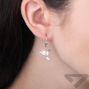 Kolczyki wiszące kolibry z cyrkonią białą, srebro 925