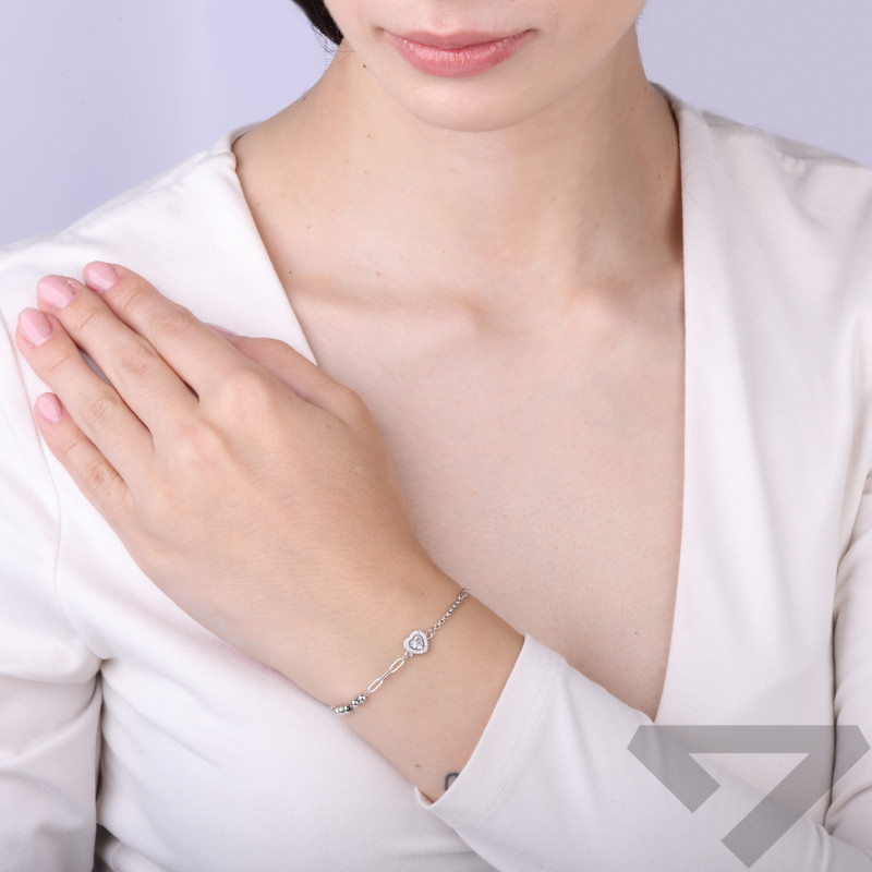 Bransoletka srebrna markiza serce z kulkami i łańcuszkeim anker, srebro 925