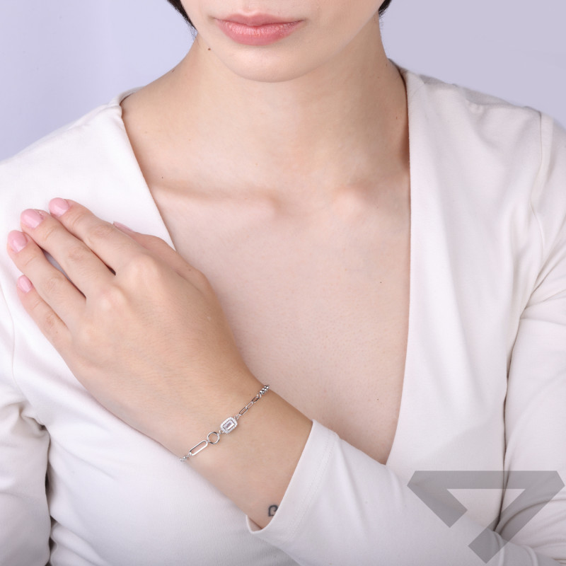 Bransoletka srebrna 925 markiza prostokąt na łańcuszku anker