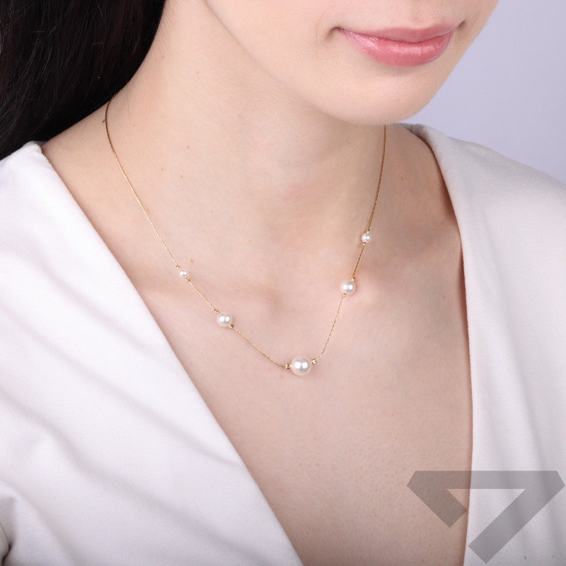 Naszyjnik perła b 4-8mm x5kostki bl/linka M3 M3-582 GOLD Ag 925