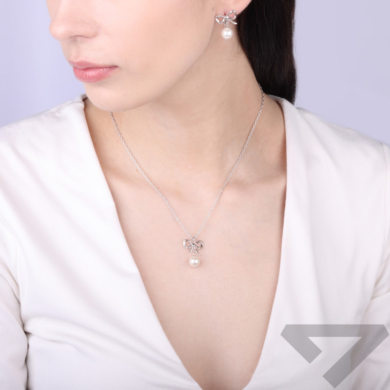 Naszyjnik srebrny 925 z perłą jubilerską i kokardą