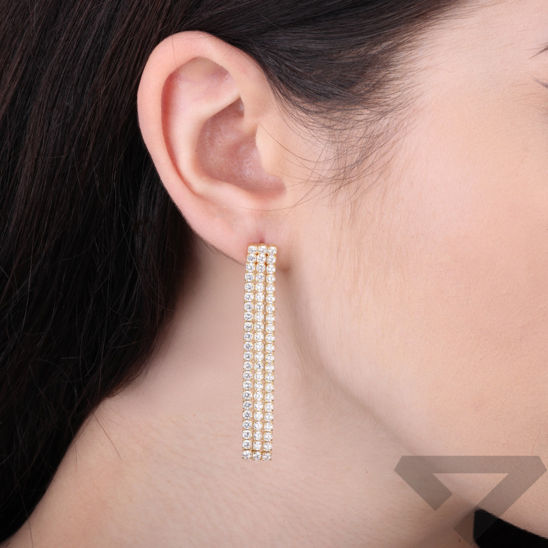 Kolczyki wiszące typu tennis cyrkonie ze srebrem 925 koloru złotego