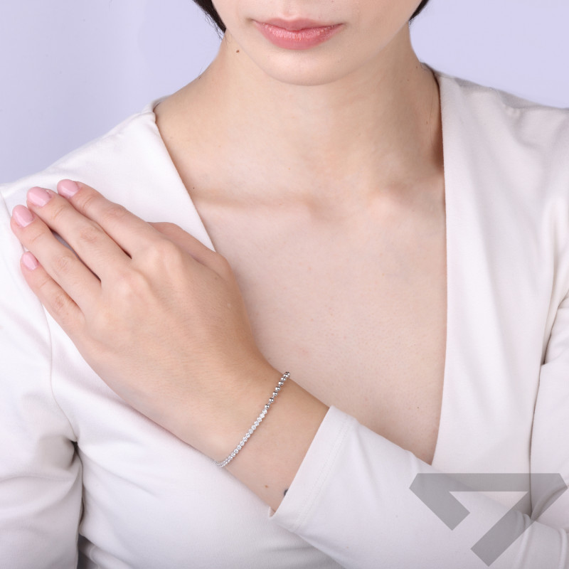 Bransoletka srebrna z cyrkoniami tennis i kulkami gładkimi próba 925