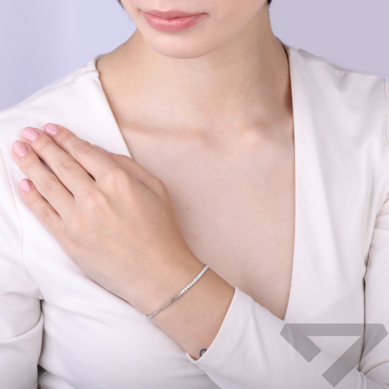 Bransoletka z cyrkoniami tennis i łańcuszkiem kostką, srebro 925