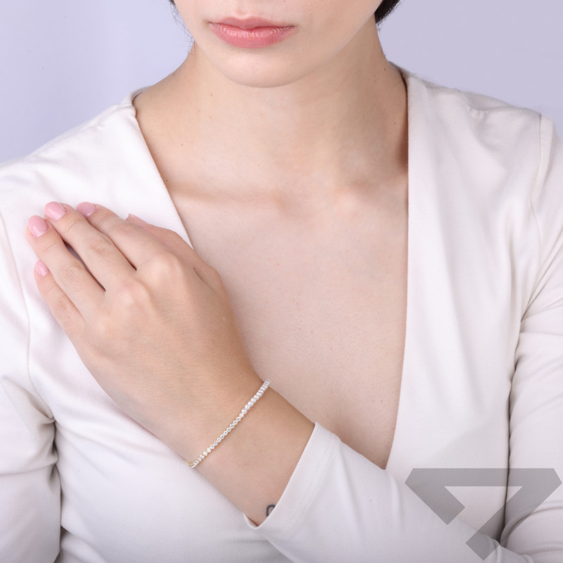 Bransoletka srebrna z cyrkoniami tennis i perełkami jubilerskimi próba 925