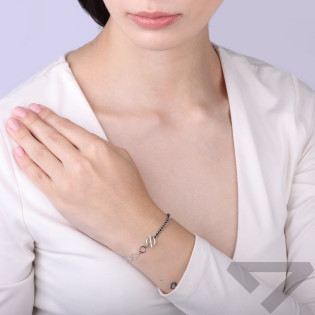 Bransoletka srebrna czarne cyrkonie tennis i kółka ramka próba 925