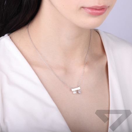 Naszyjnik perła 6mmserce cyr na blaszce/r M3 M3-643 ROD Ag 925