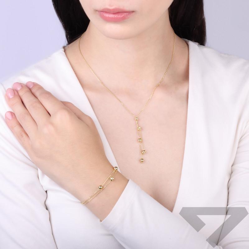 Bransoletka srebrna 925 w kolorze złoty z kulkami gładkimi i diamentowanymi