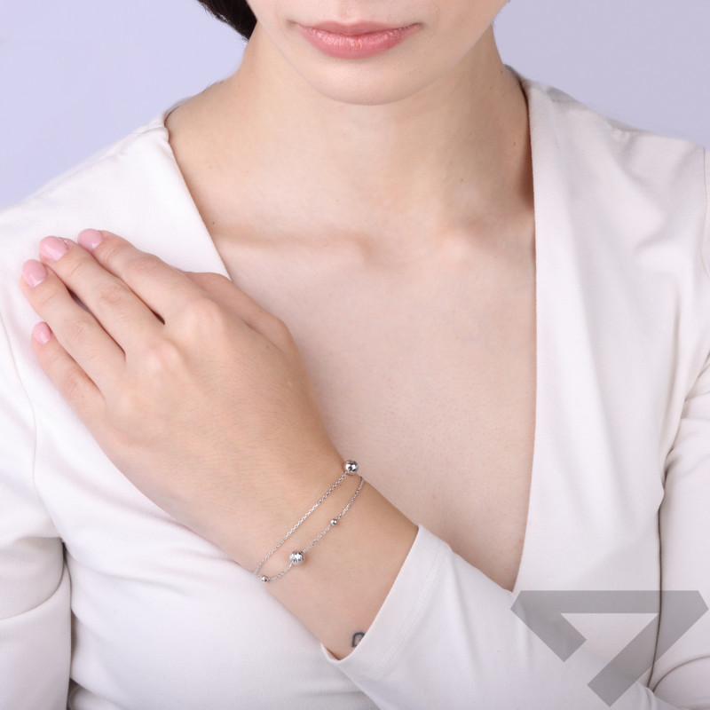 Bransoletka srebrna podwójna z kulkami diamentowanymi ze srebra 925