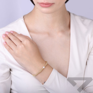 Bransoletka srebrna z kulkami gładkimi i perłą jubilerską próba 925