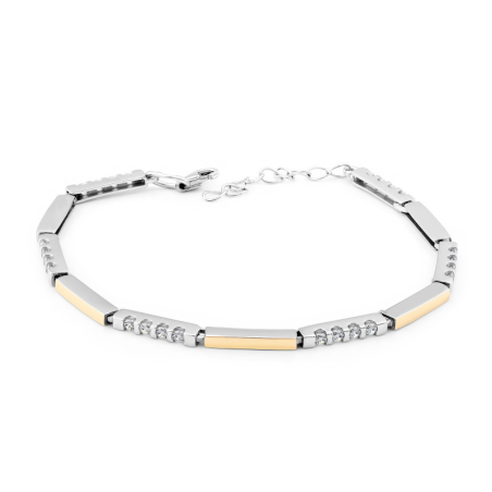 Bransoleta srebrna 925 z cyrkoniami i blaszkami ze złota 375