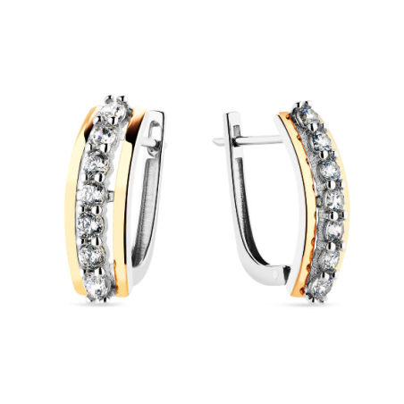 Kolczyki srebrne Line z paskiem cyrkonii i blaszkami ze złota 375