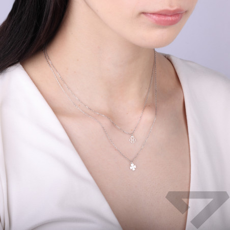 Naszyjnik srebrny 925 podwójny łańcuszek z koniczynami