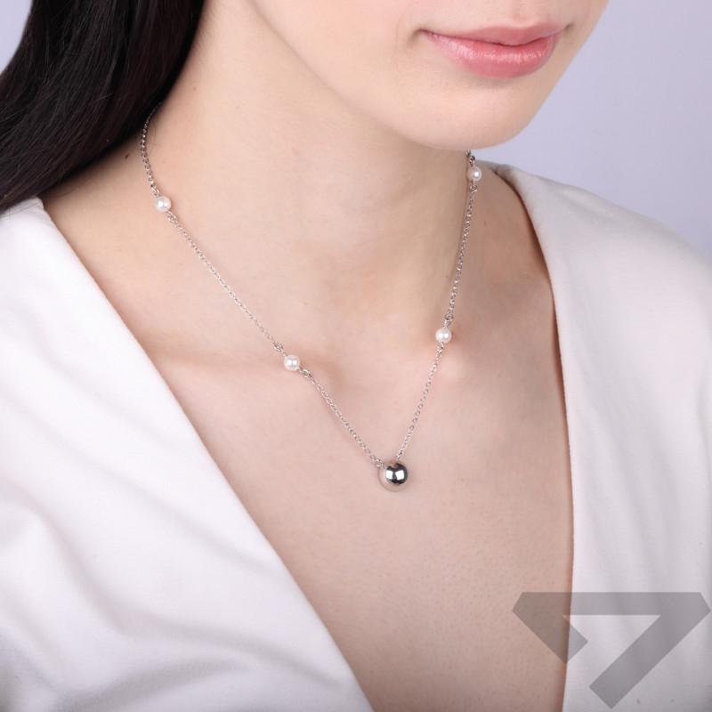 Naszyjnik srebrny z perłami jubilerskimi, próba 925