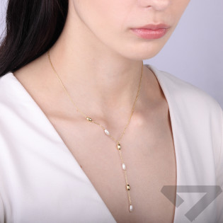 Naszyjnik srebrny 925 krawatówka z perełkami w kształcie ryżu