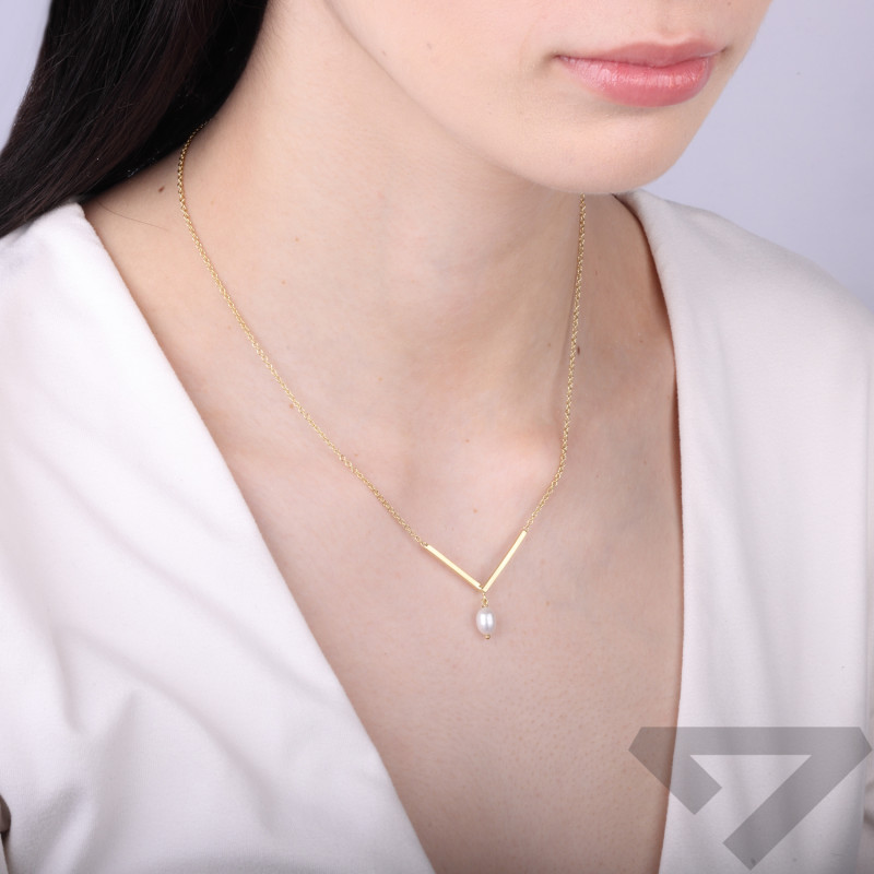 Naszyjnik srebrny z perłą, srebro próby 925 koloru złotego