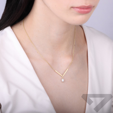 Naszyjnik NK perła b owal na V bl/rolo M3 M3-688 GOLD Ag 925