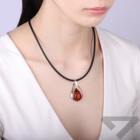 Zawieszka NK bursztyn kropla w kropliAG MG 305-5-koniakowy Ag 925