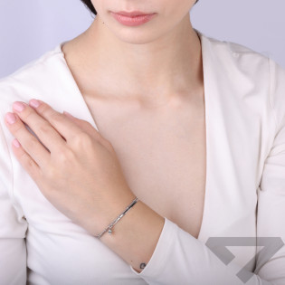 Bransoletka podwójna taśma i łańcuszek z kulkami i sercem dmuchanym srebro 925