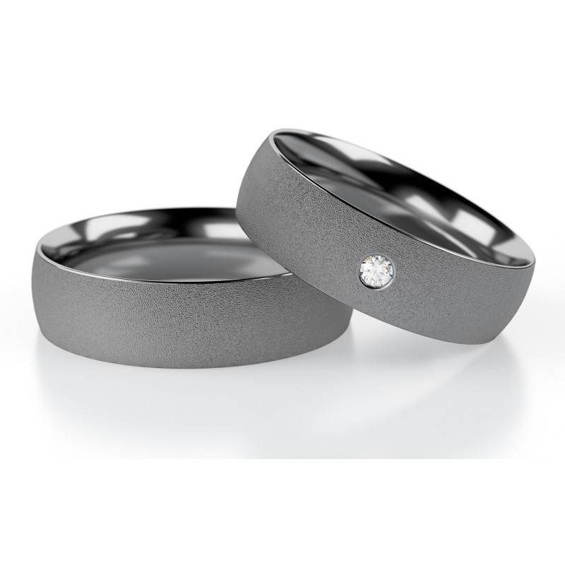 Obrączka półokrągła matowana 6mm Tantal - Diament 0,03 ct