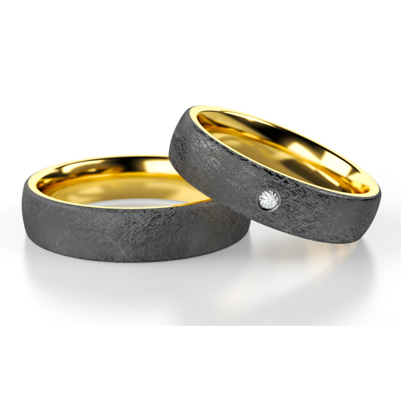 Obrączka półokrągła 5mm Tantal + Złoto próba 585, Diament 0,02 ct