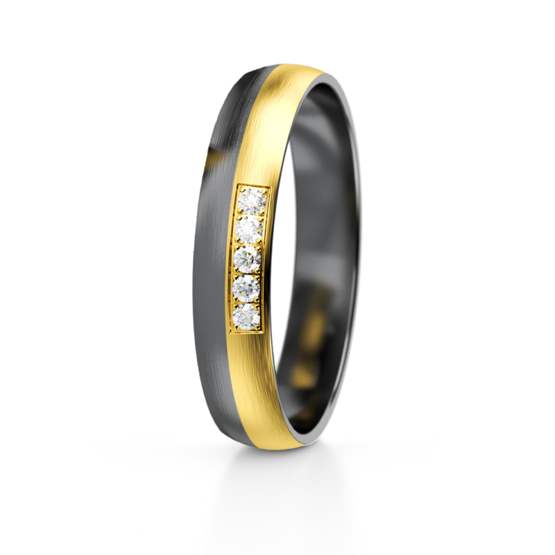 Obrączka półokrągła 4,5mm Tantal + Złoto próba 585, Diamenty 0,05 ct
