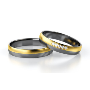 Obrączka półokrągła 4,5mm Tantal + Złoto próba 585, Diamenty 0,05 ct