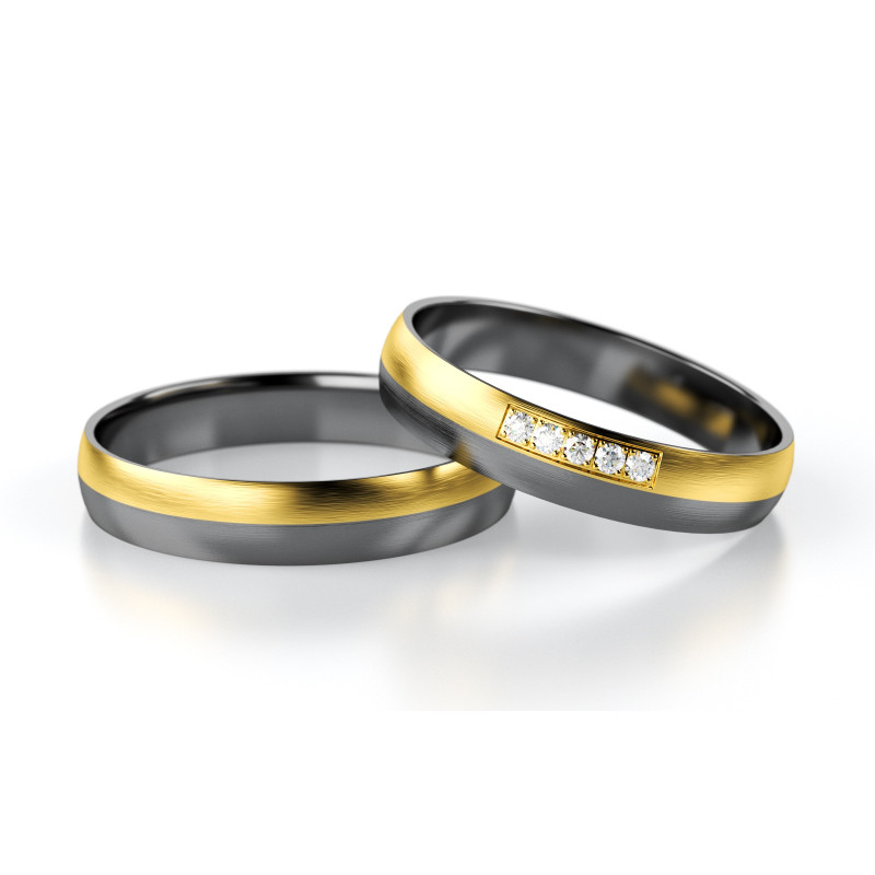 Obrączka półokrągła 4,5mm Tantal + Złoto próba 585, Diamenty 0,05 ct