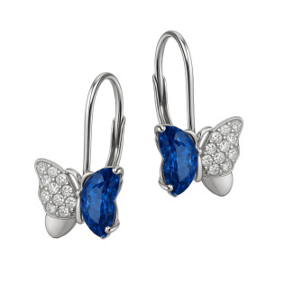 Kolczyki srebrne motylki wysadzane cyrkoniami białymi i niebieskimi