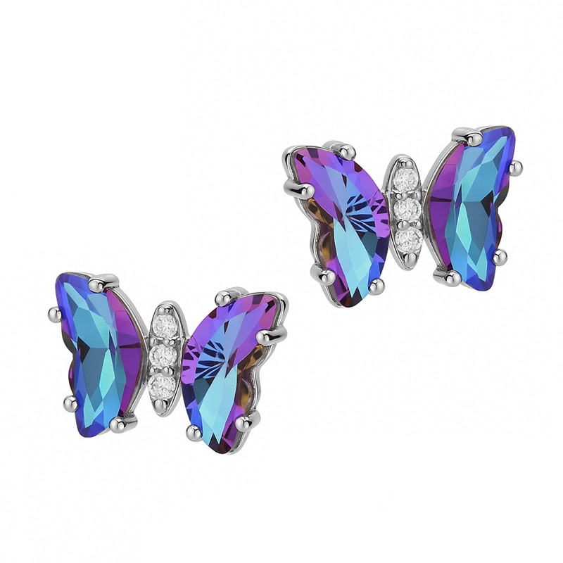 Kolczyki srebrne motylki z kolorową cyrkonią