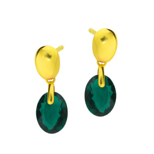 Kolczyki pozłacane z zielonym kryształem