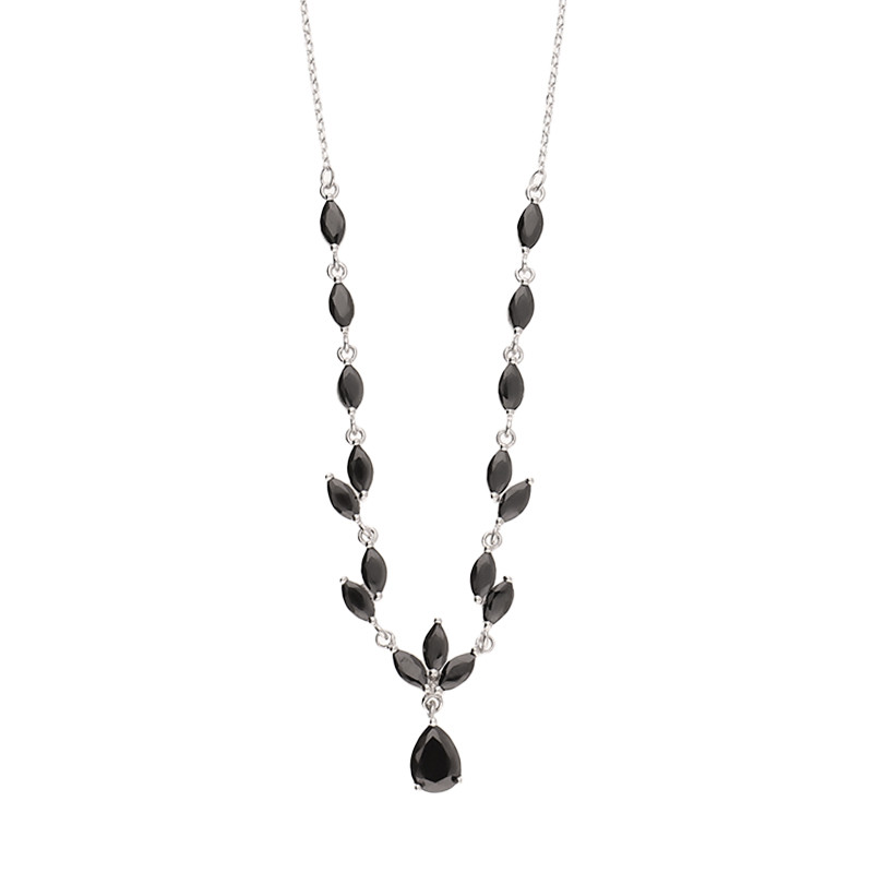 Naszyjnik srebrny gałązka z czarnymi cyrkoniami