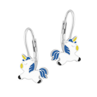 Kolczyki srebrne dla dziewczynki jednorożec z emalią