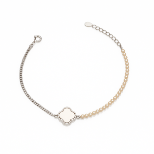 Bransoleta srebrna koniczyna z masą perłową