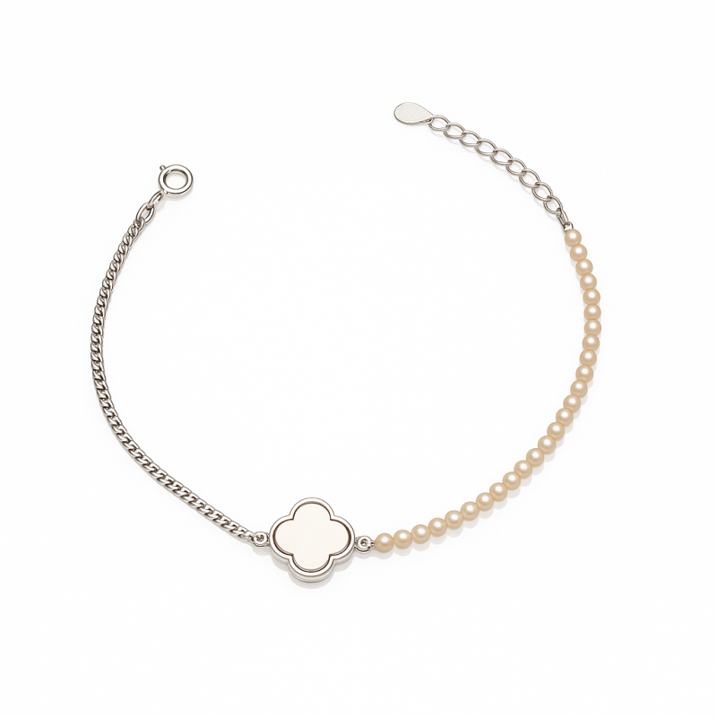 Bransoleta srebrna koniczyna z masą perłową