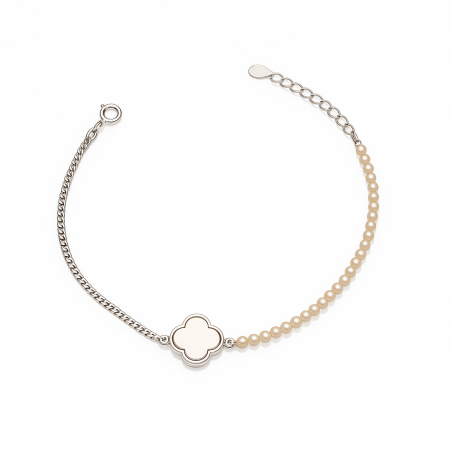 Bransoleta srebrna koniczyna z masą perłową